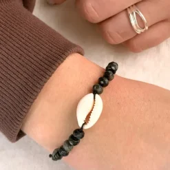 Opal shell musling armbånd i silke snor 17 cm plus 4 cm x 10mm