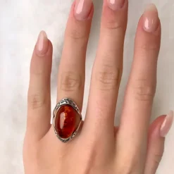Oval abstrakt rav ring i sølv