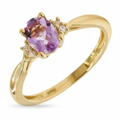 Oval ametyst guldring i 9 karat guld