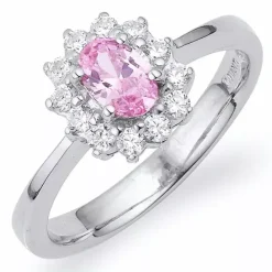 Oval lyserød zirkon ring i sølv