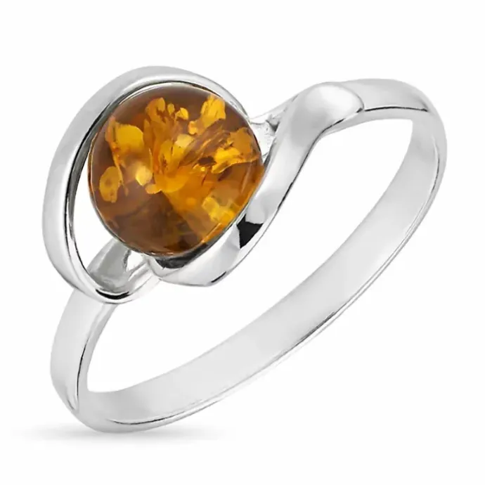 Oval rav ring i sølv