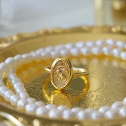 Oval ring i forgyldt sølv