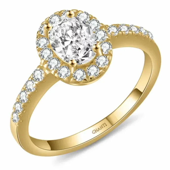 Oval ring i forgyldt sølv