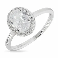 Oval zirkon ring i rhodineret sølv