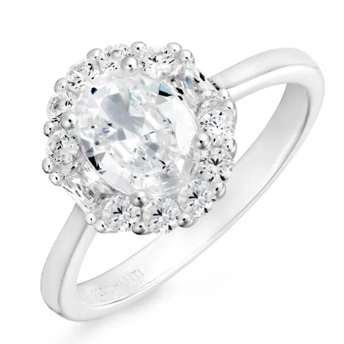Oval zirkon ring i sølv
