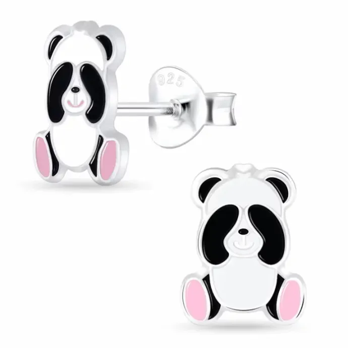 Panda emalje børneøreringe i sølv