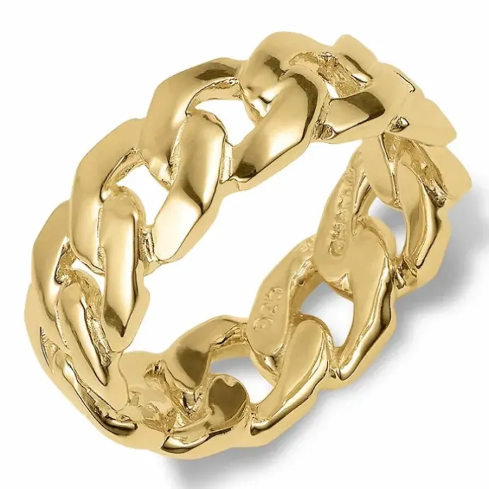 Panzer ring i forgyldt sølv