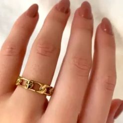 Panzer ring i forgyldt sølv