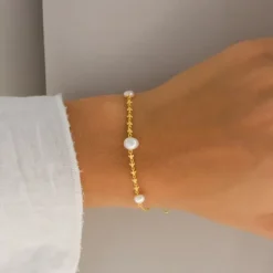 Perle armbånd i forgyldt sølv 16 plus 3 cm x 6,9 mm