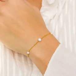 Perle armbånd i forgyldt sølv