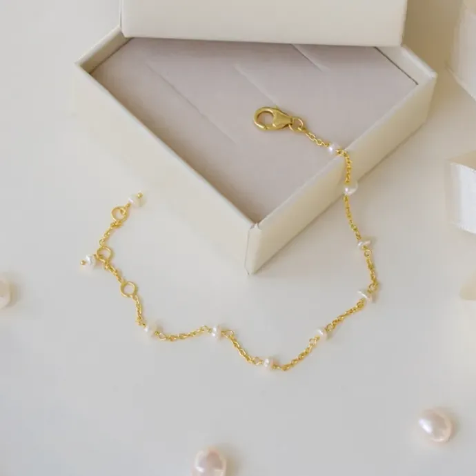 Perle armbånd i forgyldt sølv x 4 mm