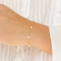 Perle armbånd i forgyldt sølv 16 + 3 cm x 3,2 mm