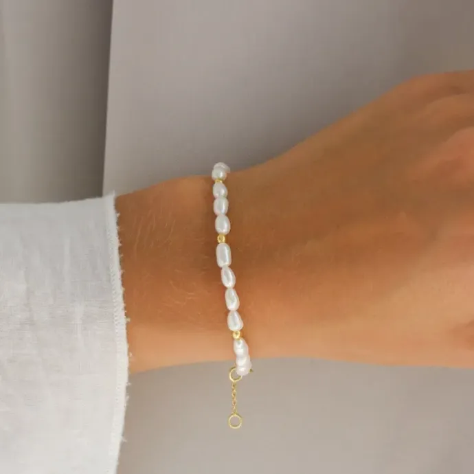 Perle armbånd i forgyldt sølv