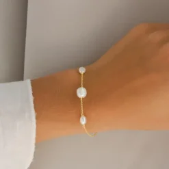 Perle armbånd i forgyldt sølv 17 plus 2 cm x 8-9 mm