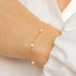 Perle armbånd i forgyldt sølv