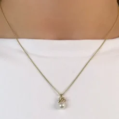 Perle diamantvedhæng i 9 karat guld 0,02 ct