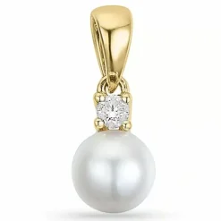 Perle diamantvedhæng i 9 karat guld 0,05 ct