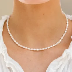 Perle halskæde i forgyldt sølv 38 + 5 cm x 4,5 mm