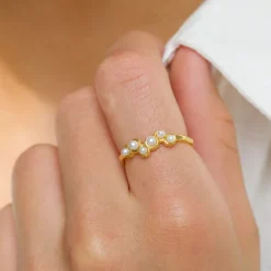 Perle ring i forgyldt sølv