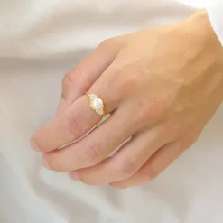 Perle ring i forgyldt sølv