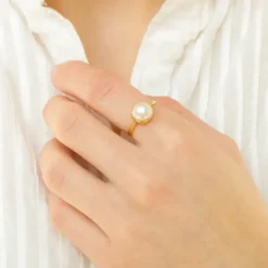 Perle ring i forgyldt sølv