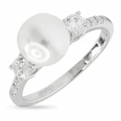 Perle ring i rhodineret sølv