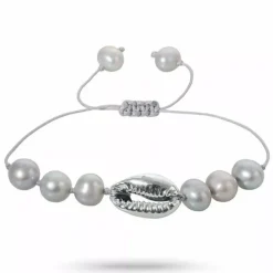 Perle shell musling armbånd i silke snor 17 cm plus 5 cm x 10 mm