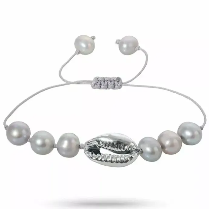 Perle shell musling armbånd i silke snor 17 cm plus 5 cm x 10 mm