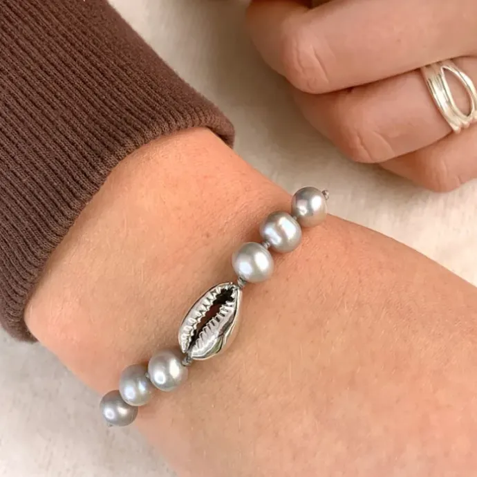 Perle shell musling armbånd i silke snor 17 cm plus 5 cm x 10 mm