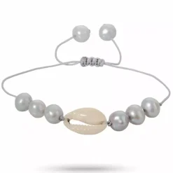 Perle shell musling armbånd i silke snor 17 cm plus 5 cm x 10 mm