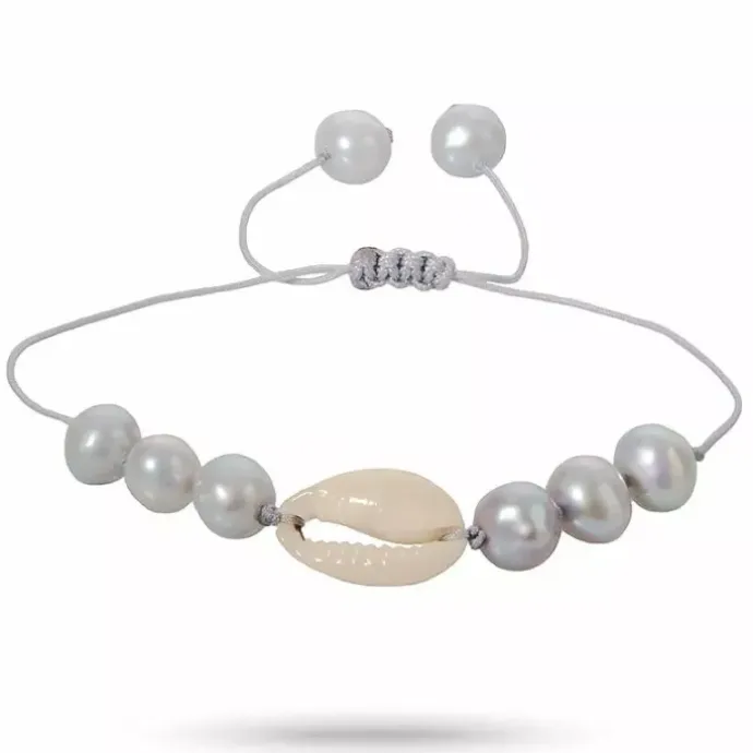 Perle shell musling armbånd i silke snor 17 cm plus 5 cm x 10 mm