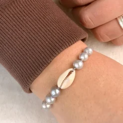 Perle shell musling armbånd i silke snor 17 cm plus 5 cm x 10 mm