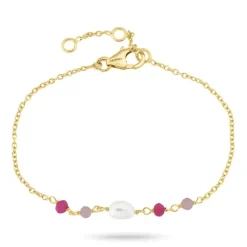 Pink onyks armbånd i forgyldt sølv 16 + 3 cm x 4,4 mm