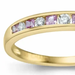 Pink safir brillantring i 14 karat guld 0,109 ct 0,18 ct 0,06 ct