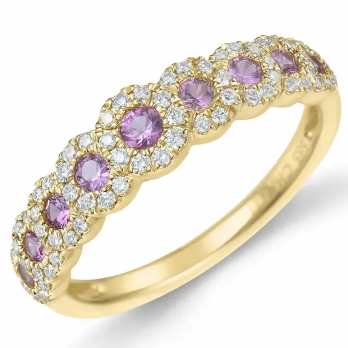 Pink safir diamantring i 14 karat guld 0,468 ct 0,232 ct