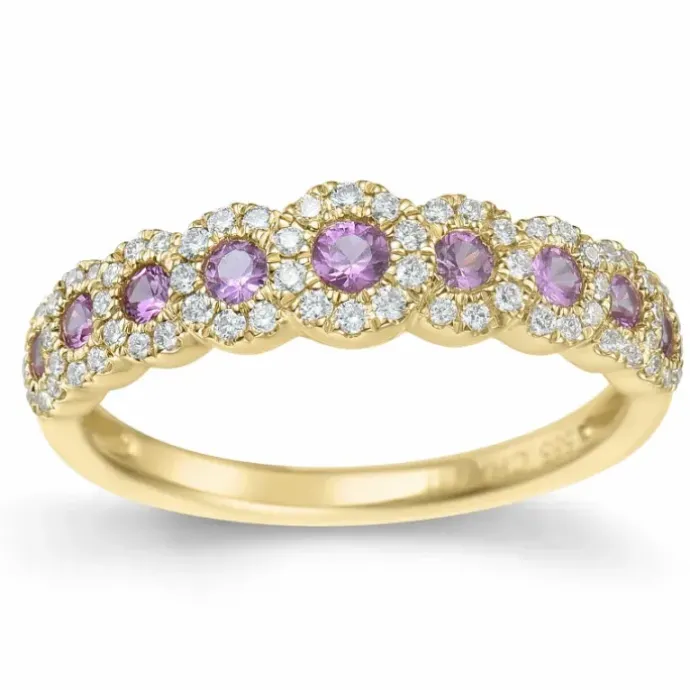 Pink safir diamantring i 14 karat guld 0,468 ct 0,232 ct