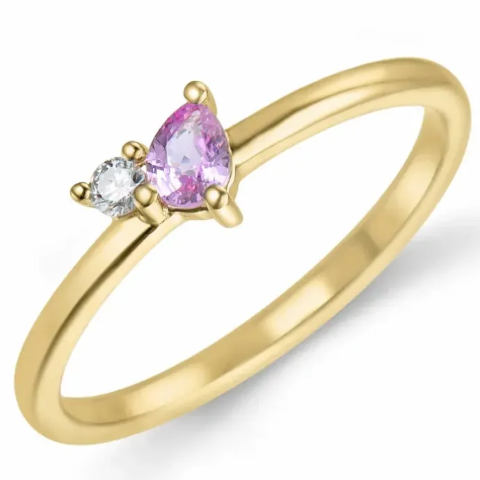 Pink safir diamantring i 14 karat guld 0,04 ct 0,22 ct