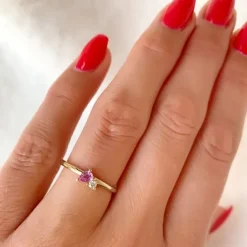 Pink safir diamantring i 14 karat guld 0,04 ct 0,22 ct