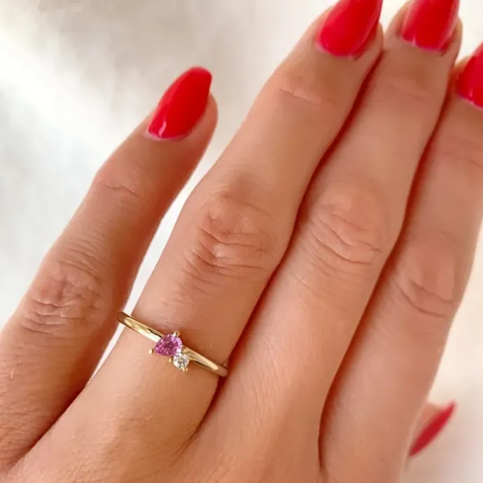 Pink safir diamantring i 14 karat guld 0,04 ct 0,22 ct