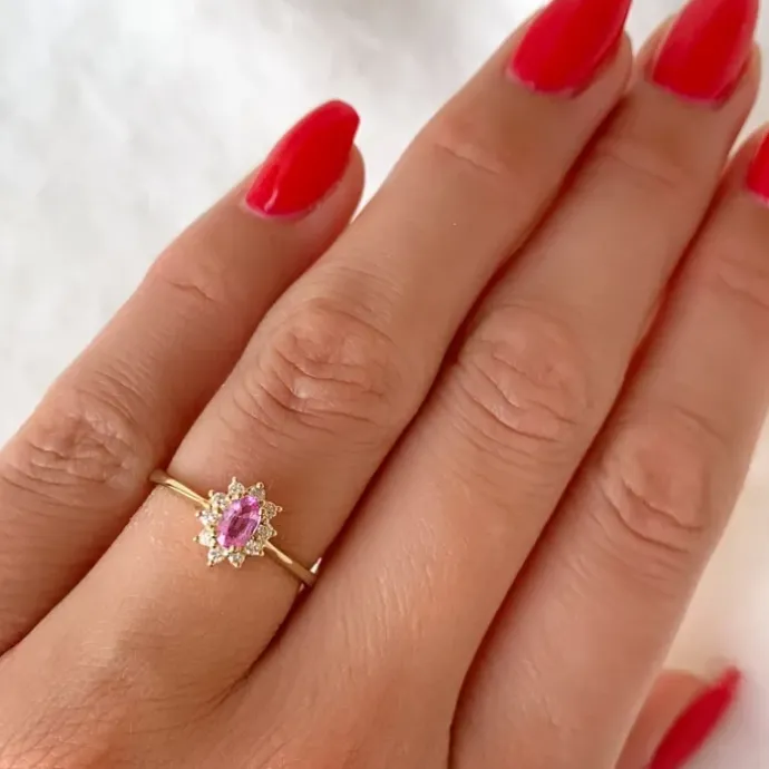 Pink safir rosetring i 14 karat guld 0,35 ct 0,11 ct