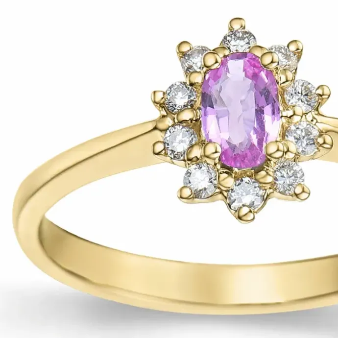 Pink safir rosetring i 14 karat guld 0,35 ct 0,11 ct