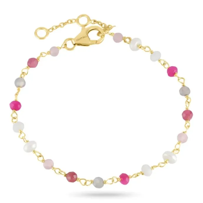 Pink sten armbånd i forgyldt sølv 16 + 3 cm x 3,5 mm