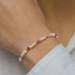 Pink sten armbånd i forgyldt sølv x