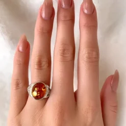 Rav ring i sølv