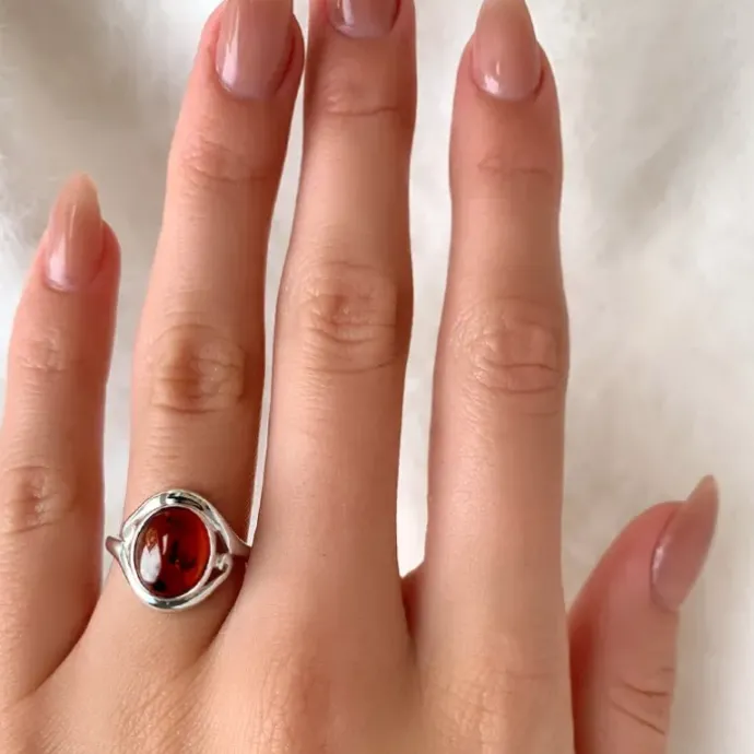 Rav ring i sølv