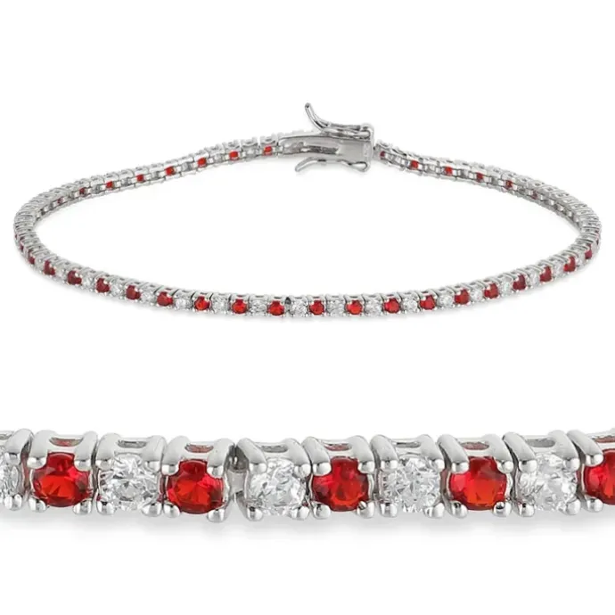 Rød zirkon tennisarmbånd i sølv x 2,4 mm
