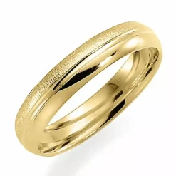Ru og blank 4 mm vielsesring i 14 karat guld