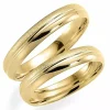 Ru og blank 4 mm vielsesringe i 14 karat guld - sæt