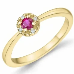 Rubin brillantring i 14 karat guld 0,147 ct 0,02 ct