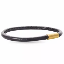 Rund brun armbånd i læder med forgyldt stål lås x 4 mm